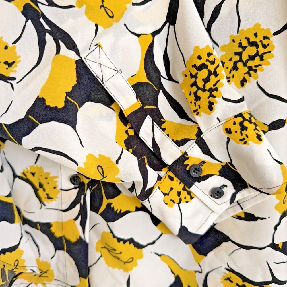 Karl Lagerfeld Paris Women's Floral Button Front Blouse White Black Yellow XL - Picture 7 of 11